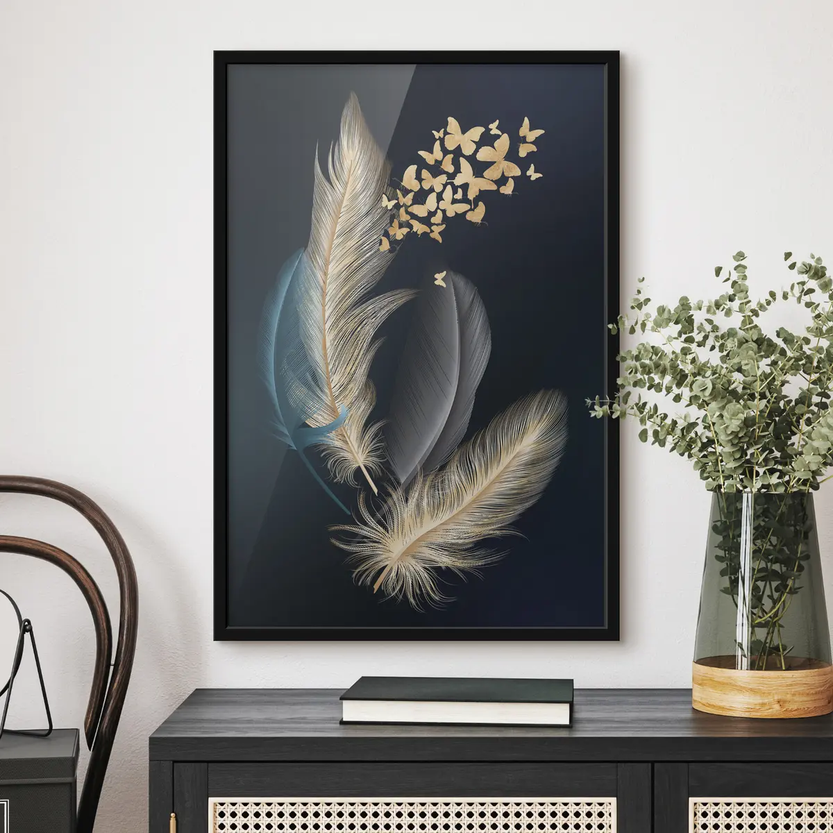 Poster Delicadas plumas con alegres mariposas f03899