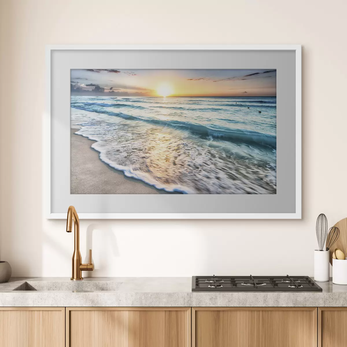 Poster Puesta de sol sobre las tranquilas olas del océano f08091