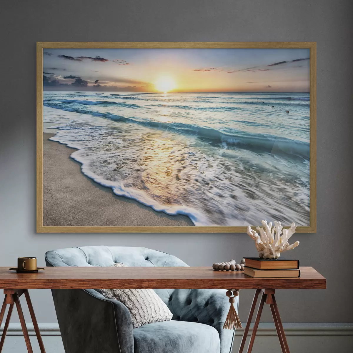 Poster Puesta de sol sobre las tranquilas olas del océano f08091