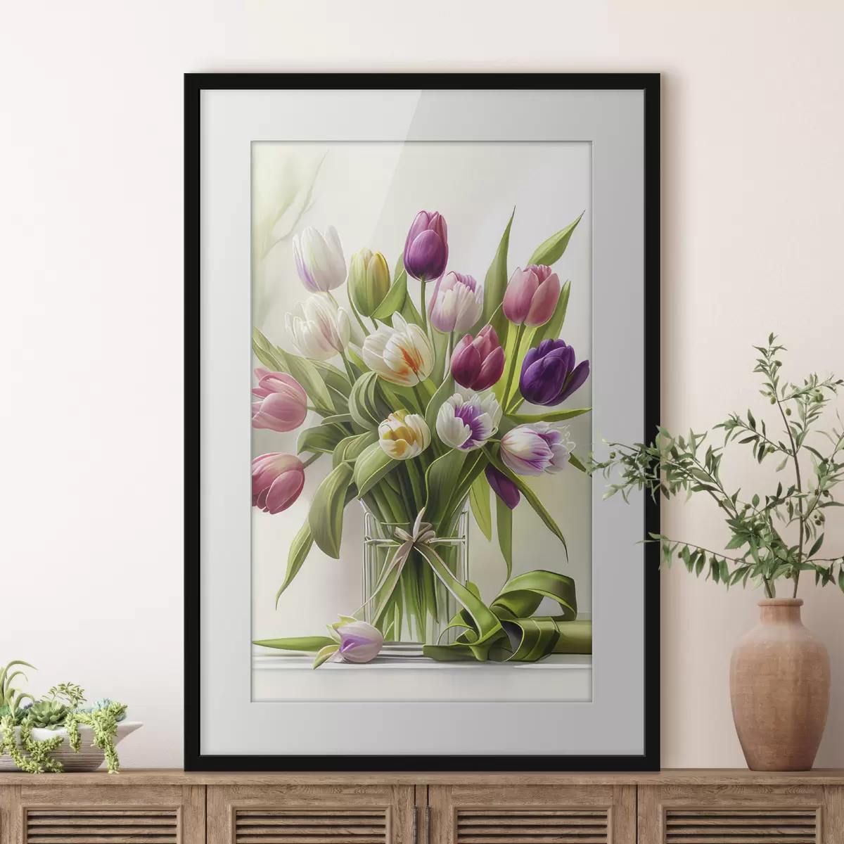 Poster Tulipanes de colores en un jarrón de cristal f31219