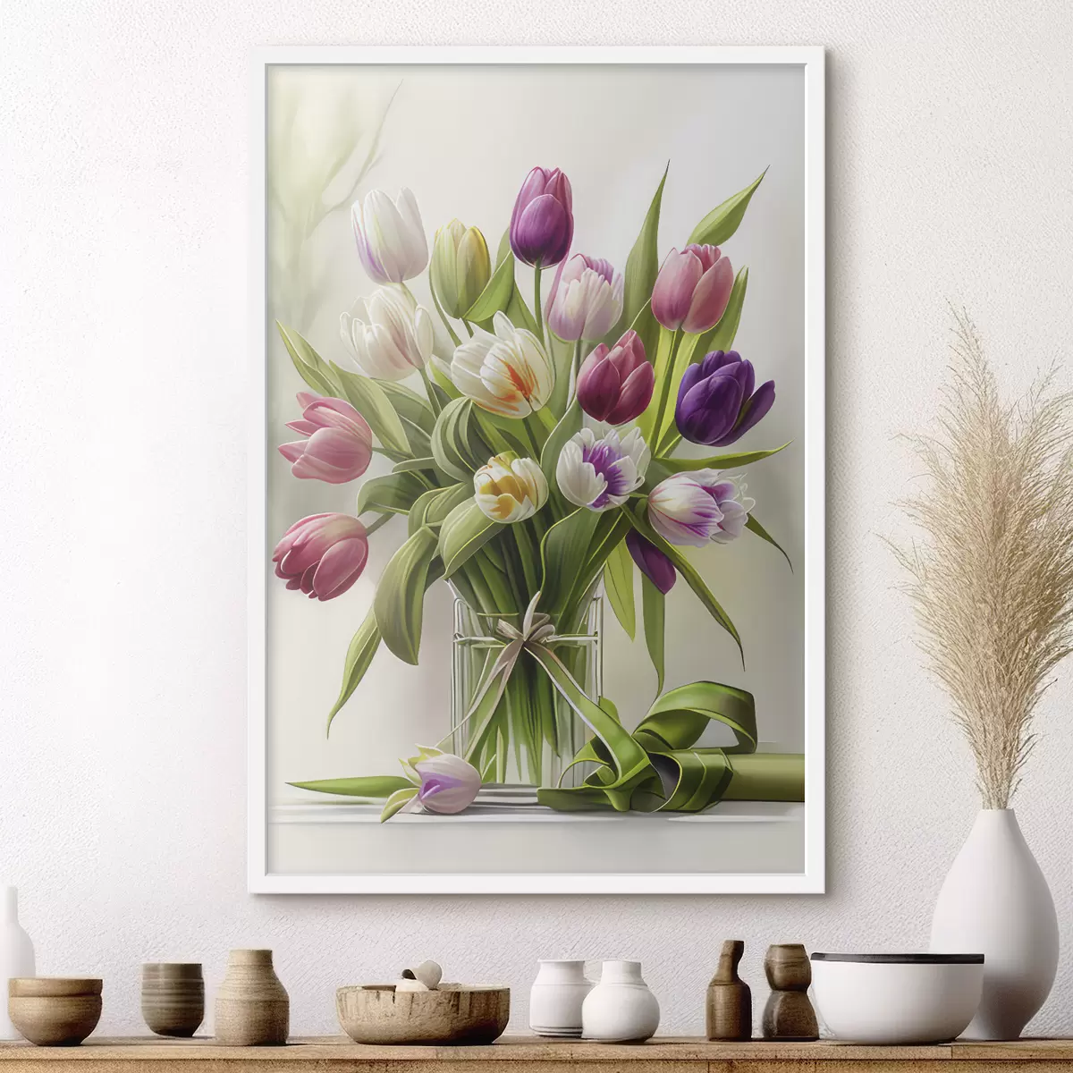 Poster Tulipanes de colores en un jarrón de cristal f31219