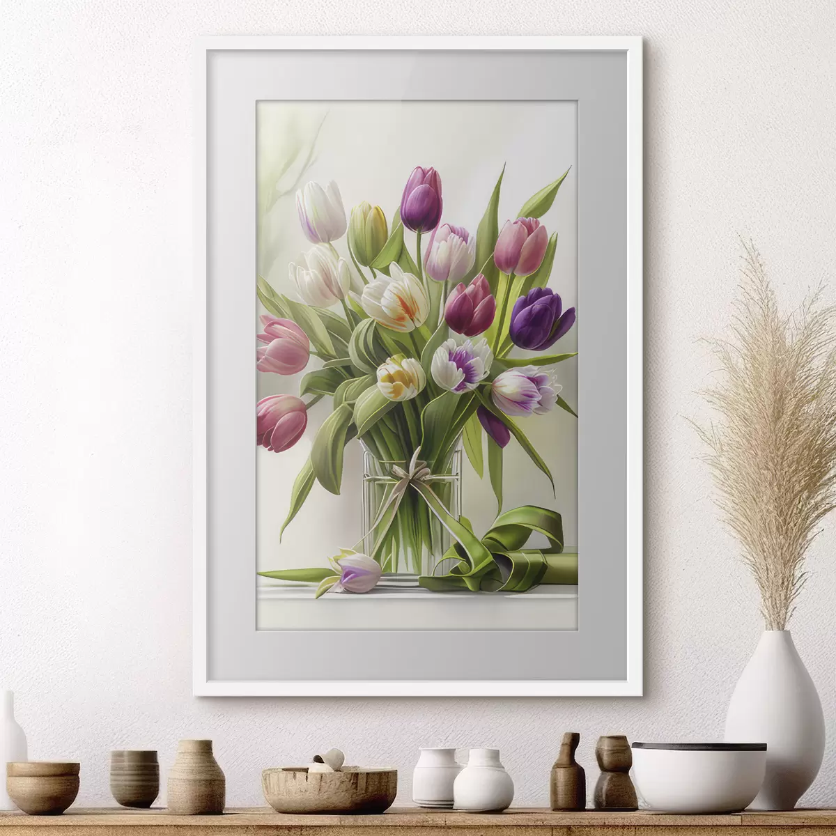 Poster Tulipanes de colores en un jarrón de cristal f31219