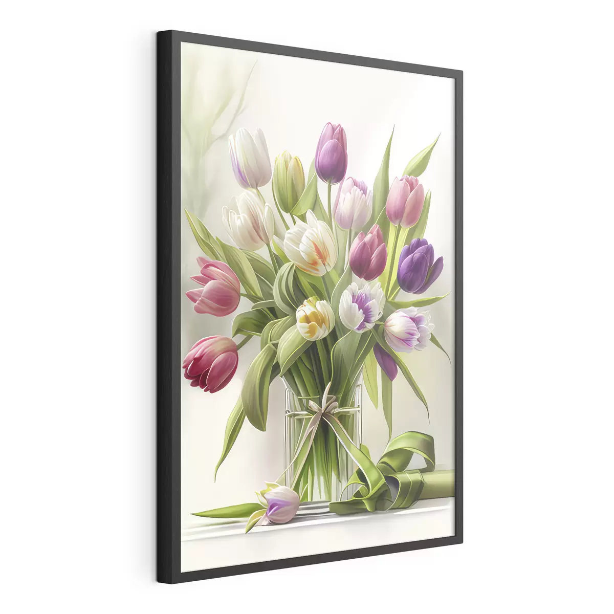 Poster Tulipanes de colores en un jarrón de cristal f31219