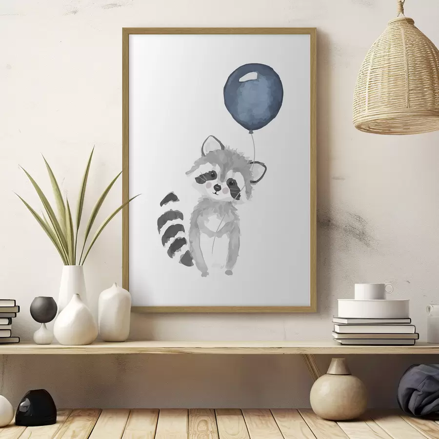murales de pared Mapache con un globo juguetón f33717