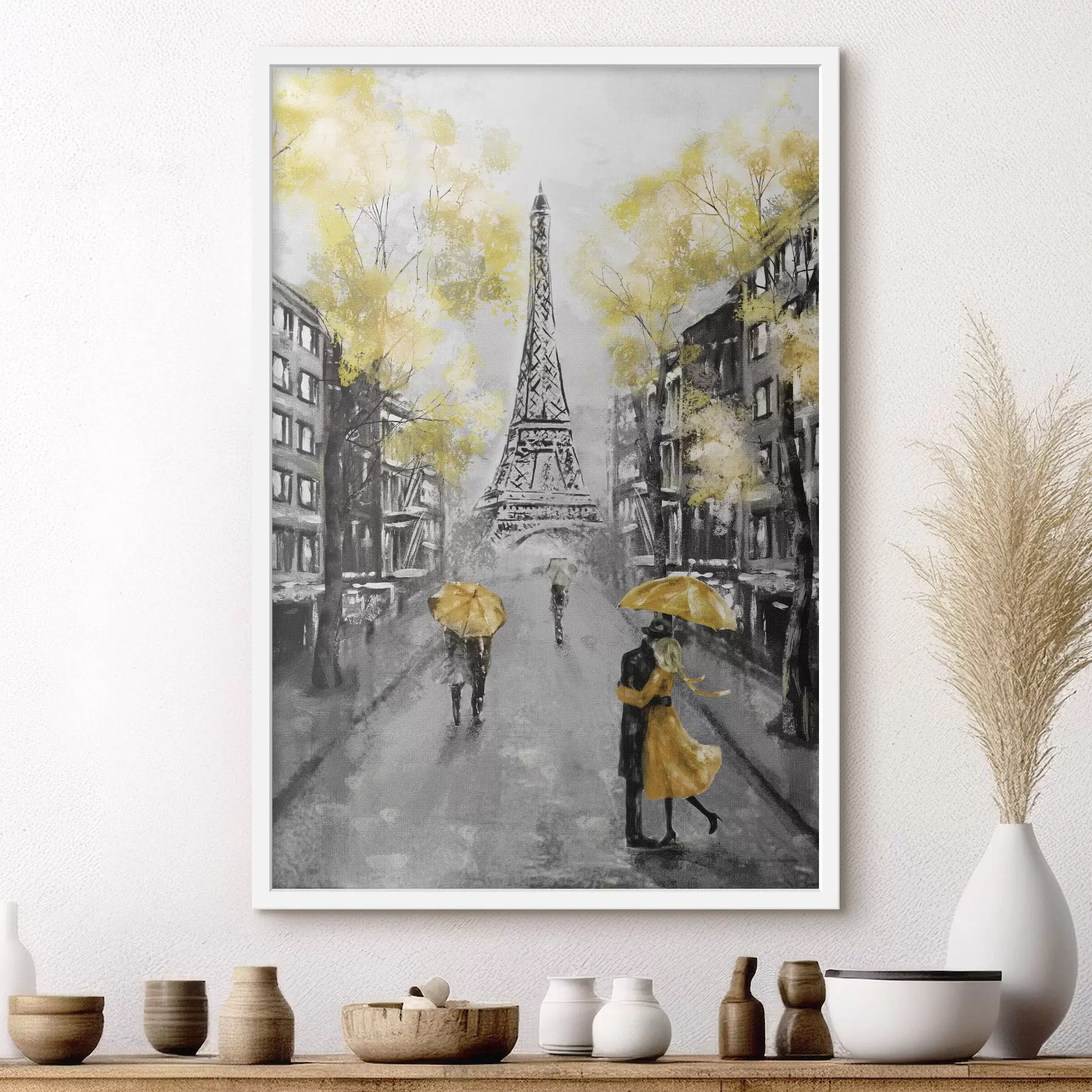 murales de pared París bajo paraguas amarillos f34592