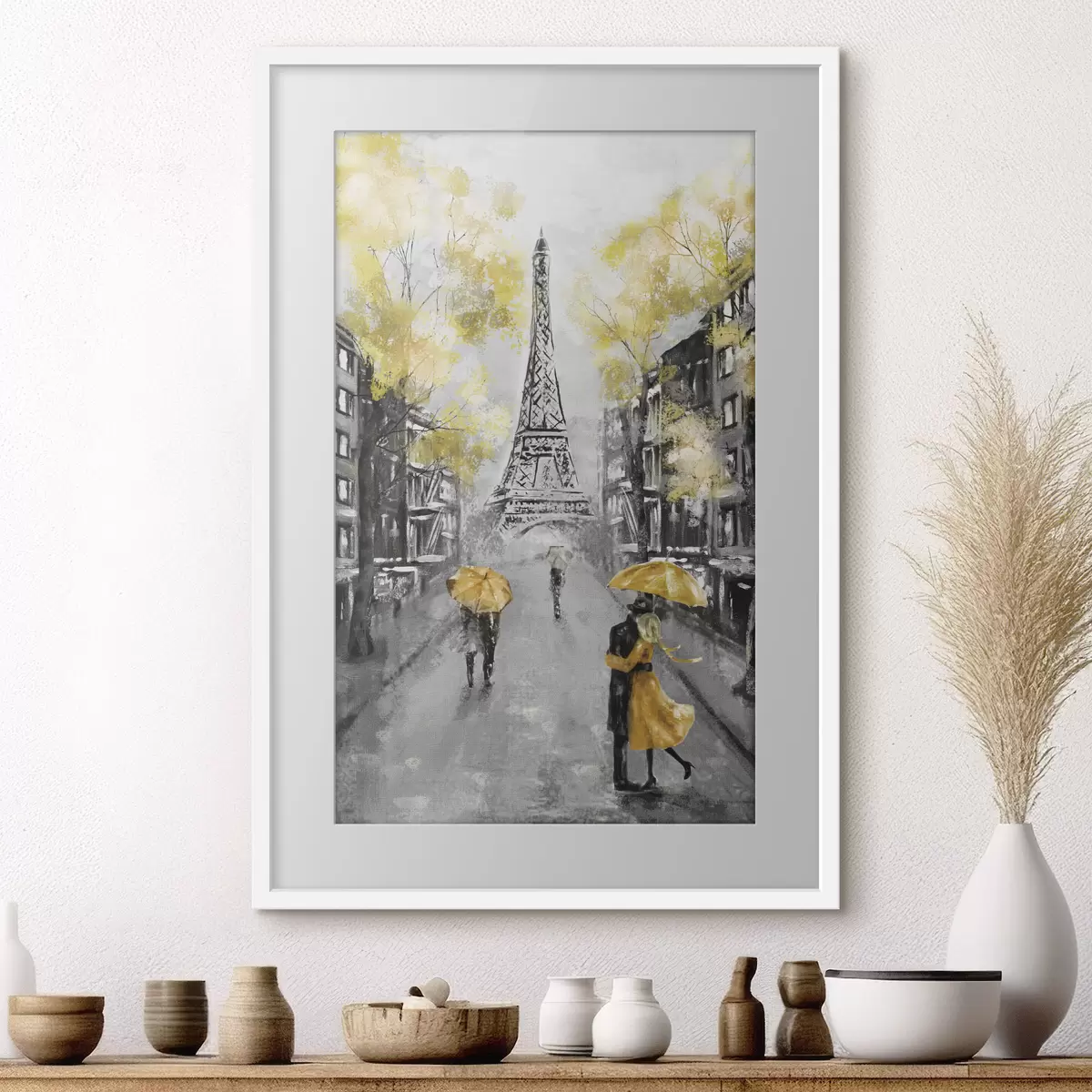 Poster París bajo paraguas amarillos f34592