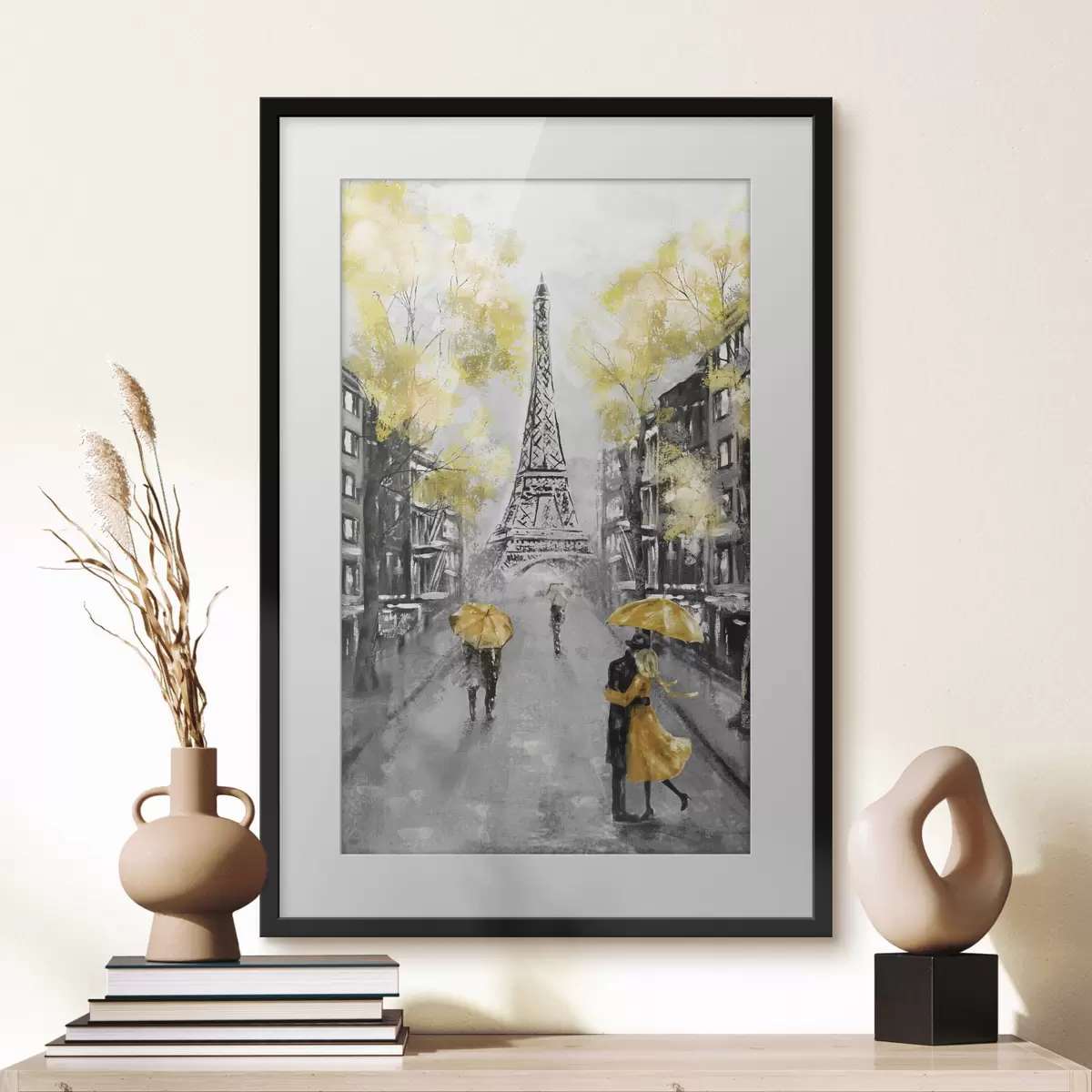 Poster París bajo paraguas amarillos f34592