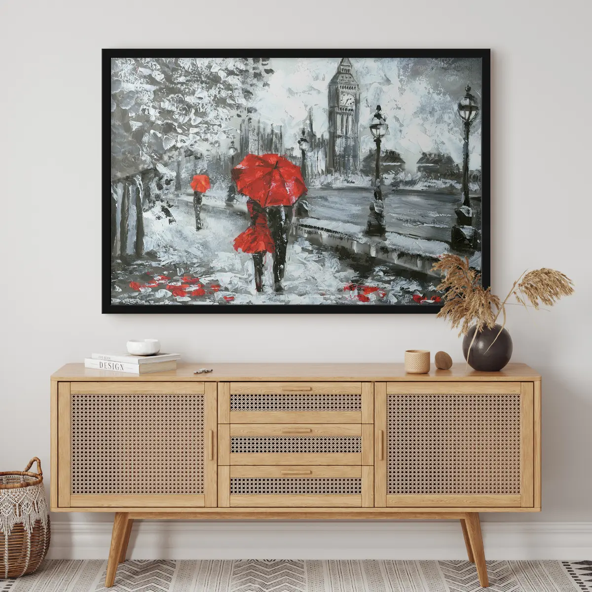 Poster Pareja bajo paraguas rojos en Londres f34614