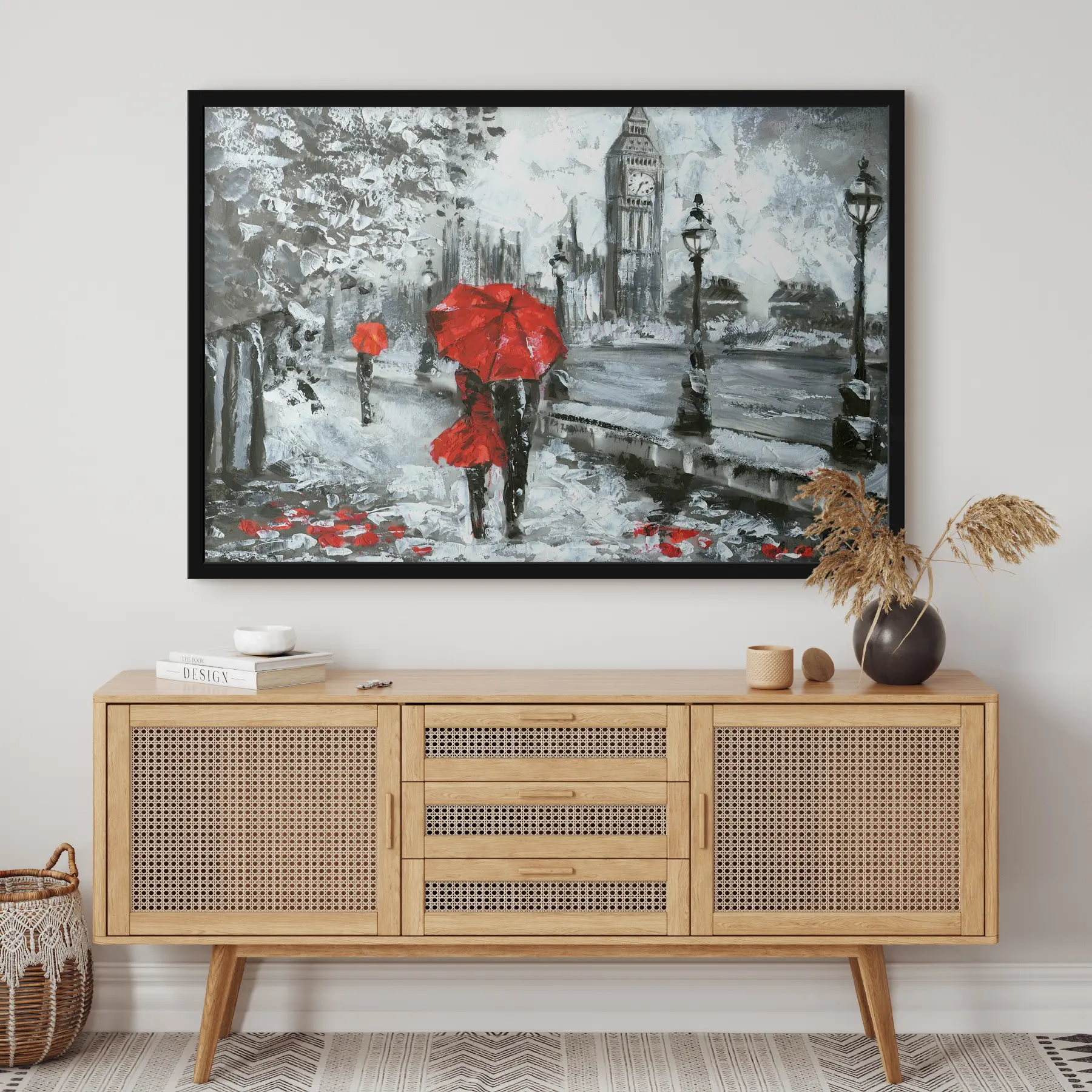 murales de pared Pareja bajo paraguas rojos en Londres f34614