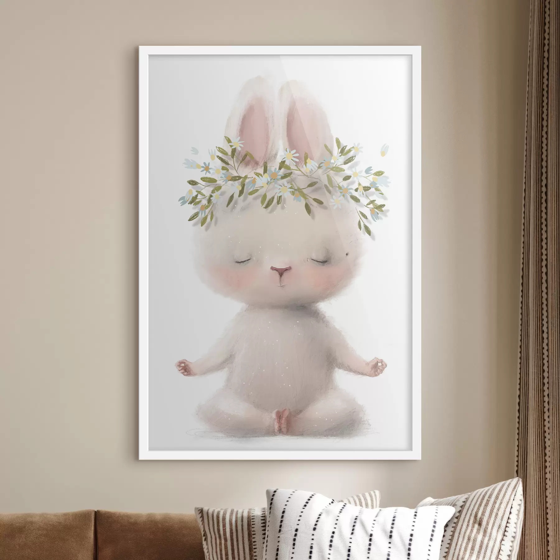 murales de pared Conejito meditabundo con corona floral f35005