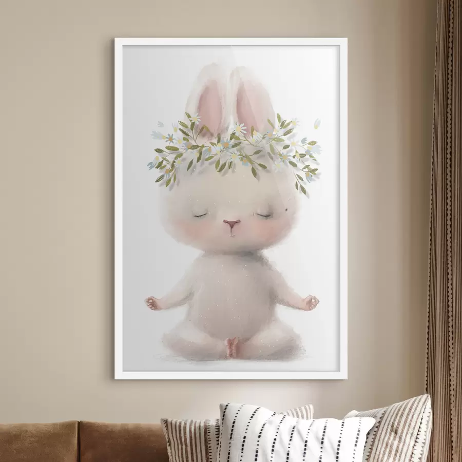 murales de pared Conejito meditabundo con corona floral f35005