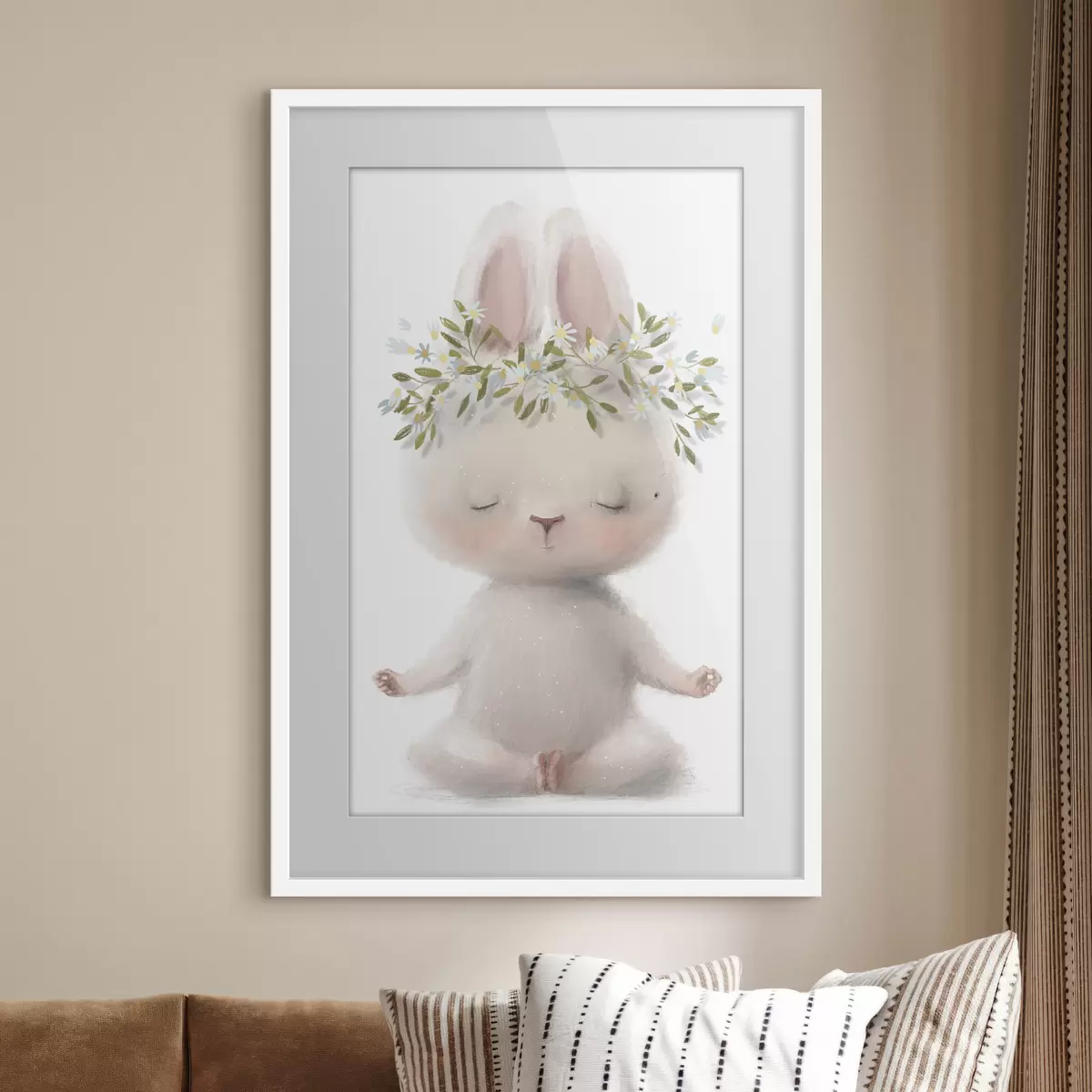 Poster Conejito meditabundo con corona floral f35005