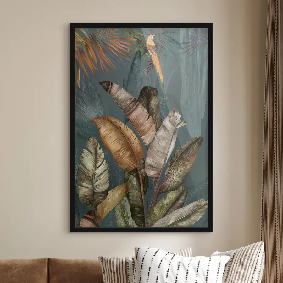 murales de pared Hojas tropicales con tonos vibrantes f35860