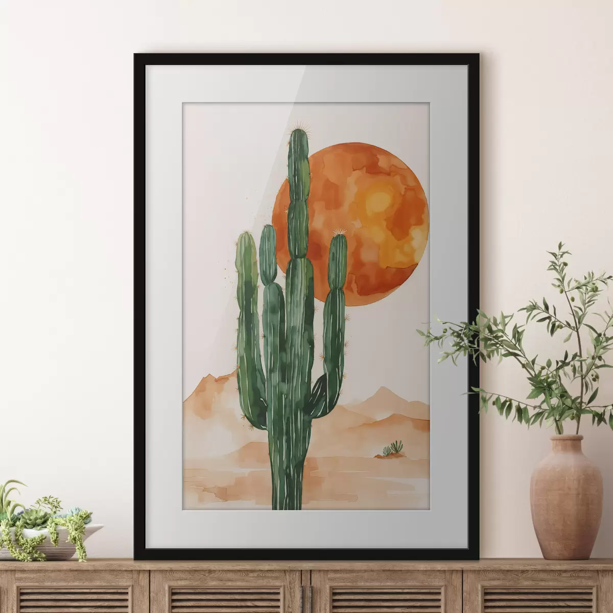 Poster Silueta de cactus contra una vibrante puesta de sol f36269