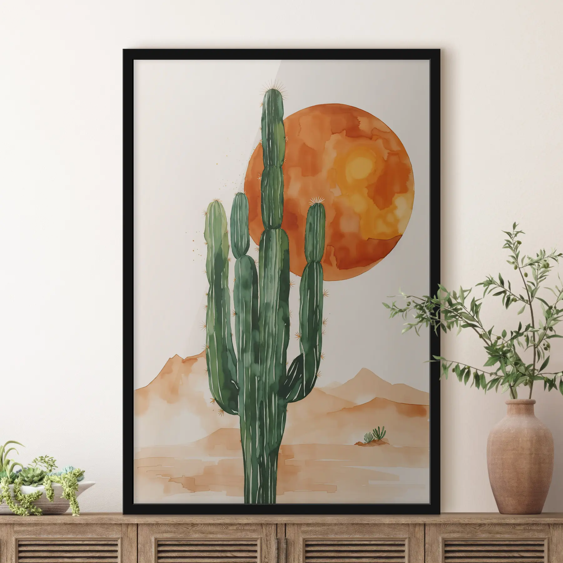 murales de pared Silueta de cactus contra una vibrante puesta de sol f36269