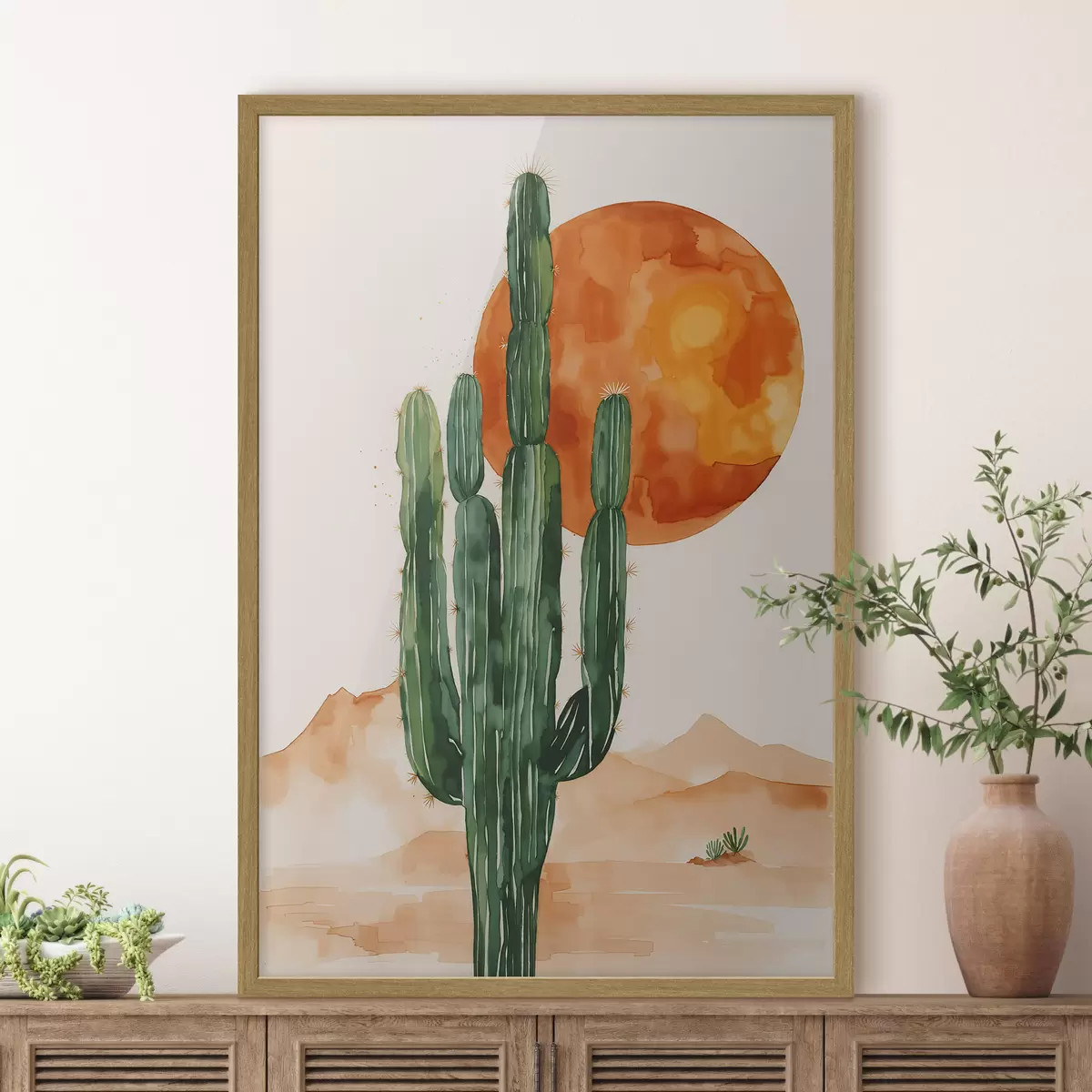 Poster Silueta de cactus contra una vibrante puesta de sol f36269