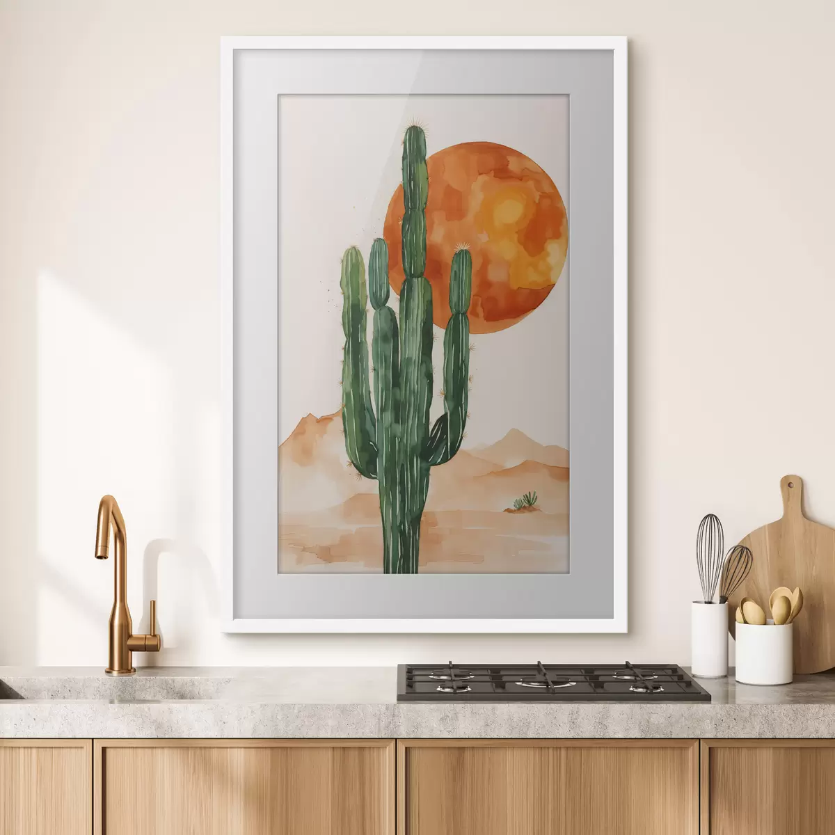 Poster Silueta de cactus contra una vibrante puesta de sol f36269