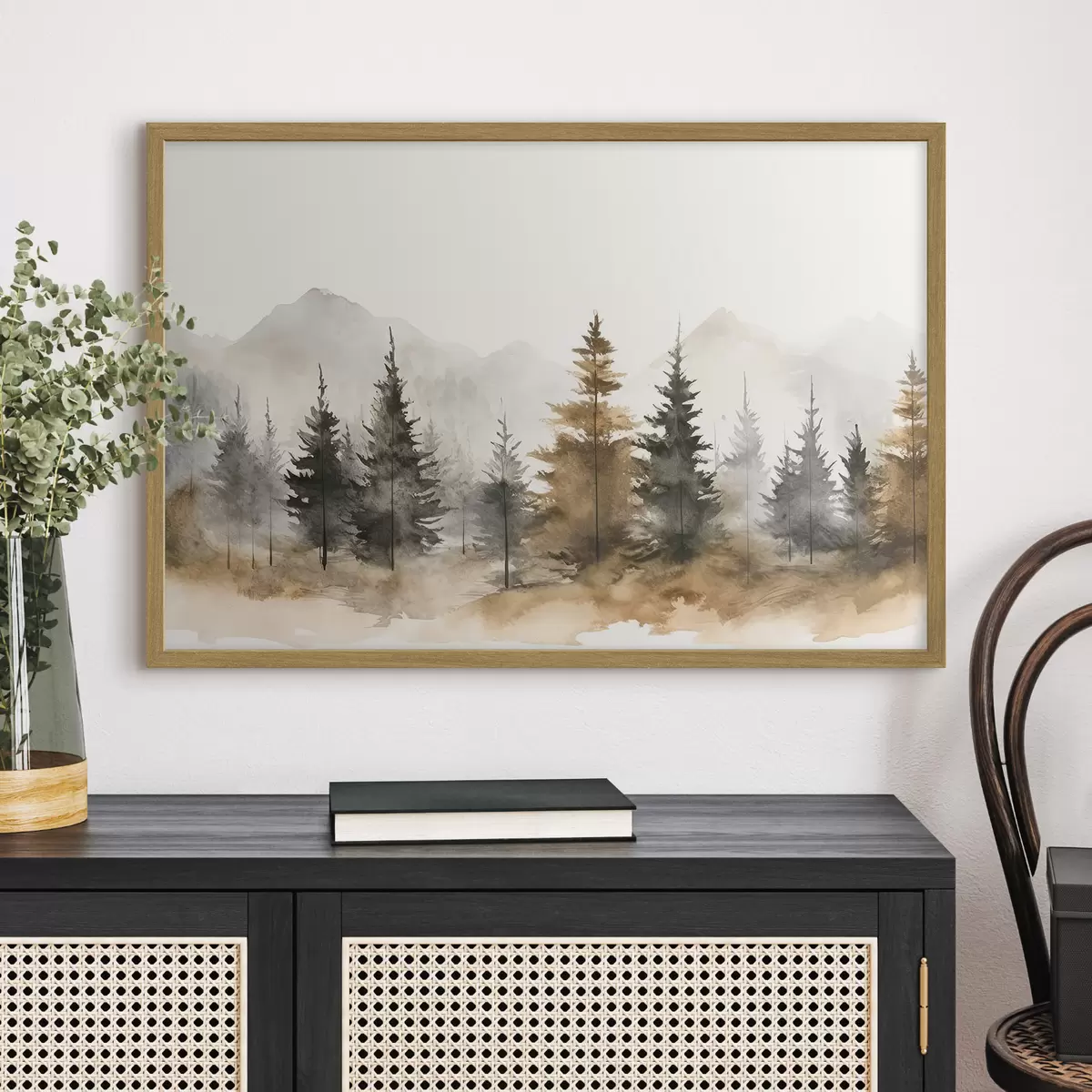 Poster Tranquilo paisaje forestal en tonos suaves f36010