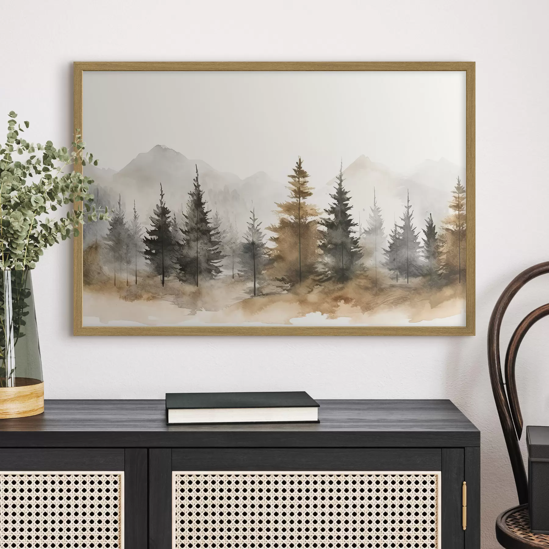 murales de pared Tranquilo paisaje forestal en tonos suaves f36010