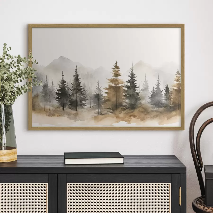 murales de pared Tranquilo paisaje forestal en tonos suaves f36010