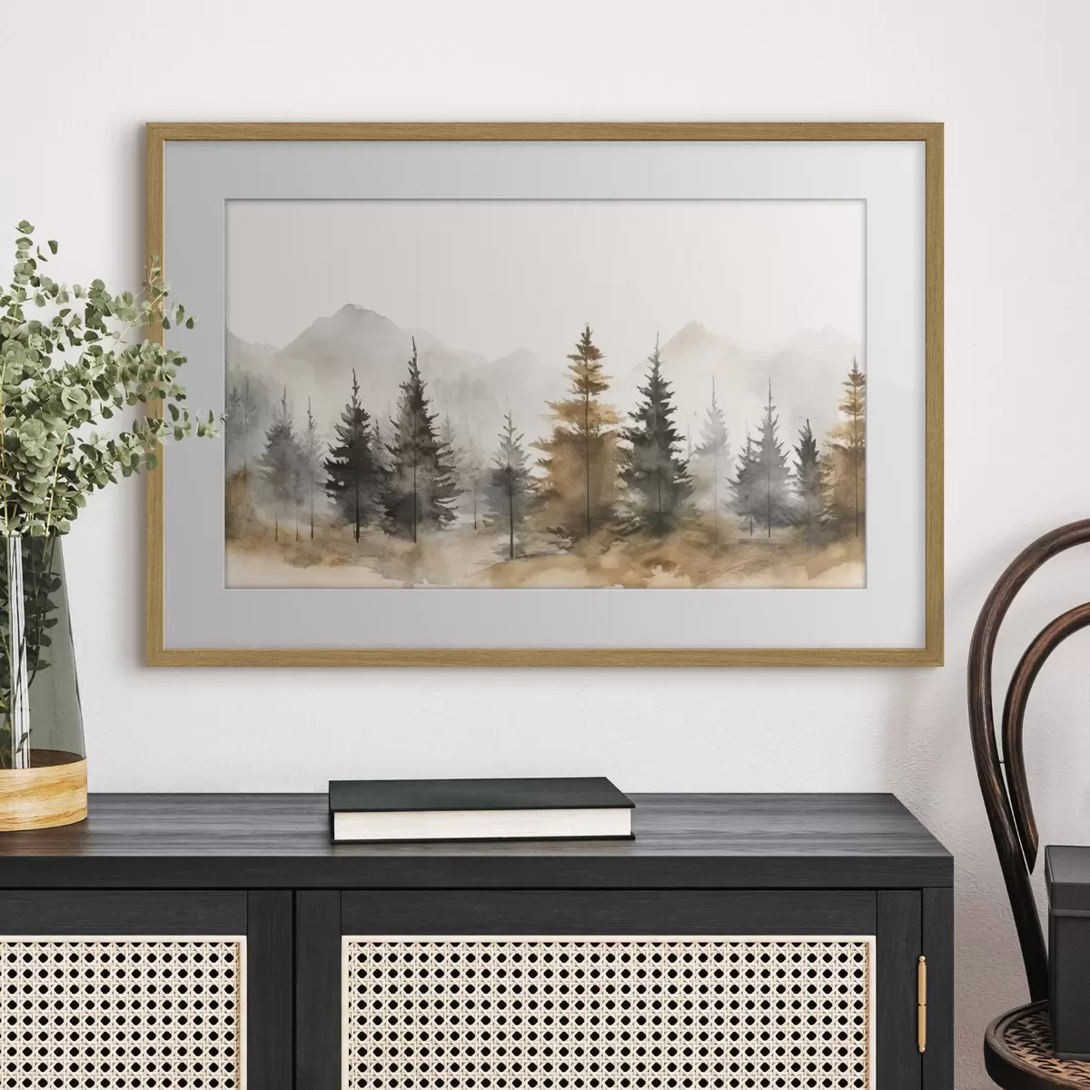 Poster Tranquilo paisaje forestal en tonos suaves f36010