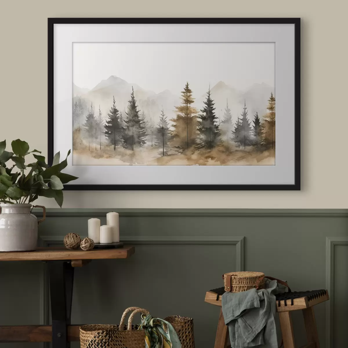 Poster Tranquilo paisaje forestal en tonos suaves f36010