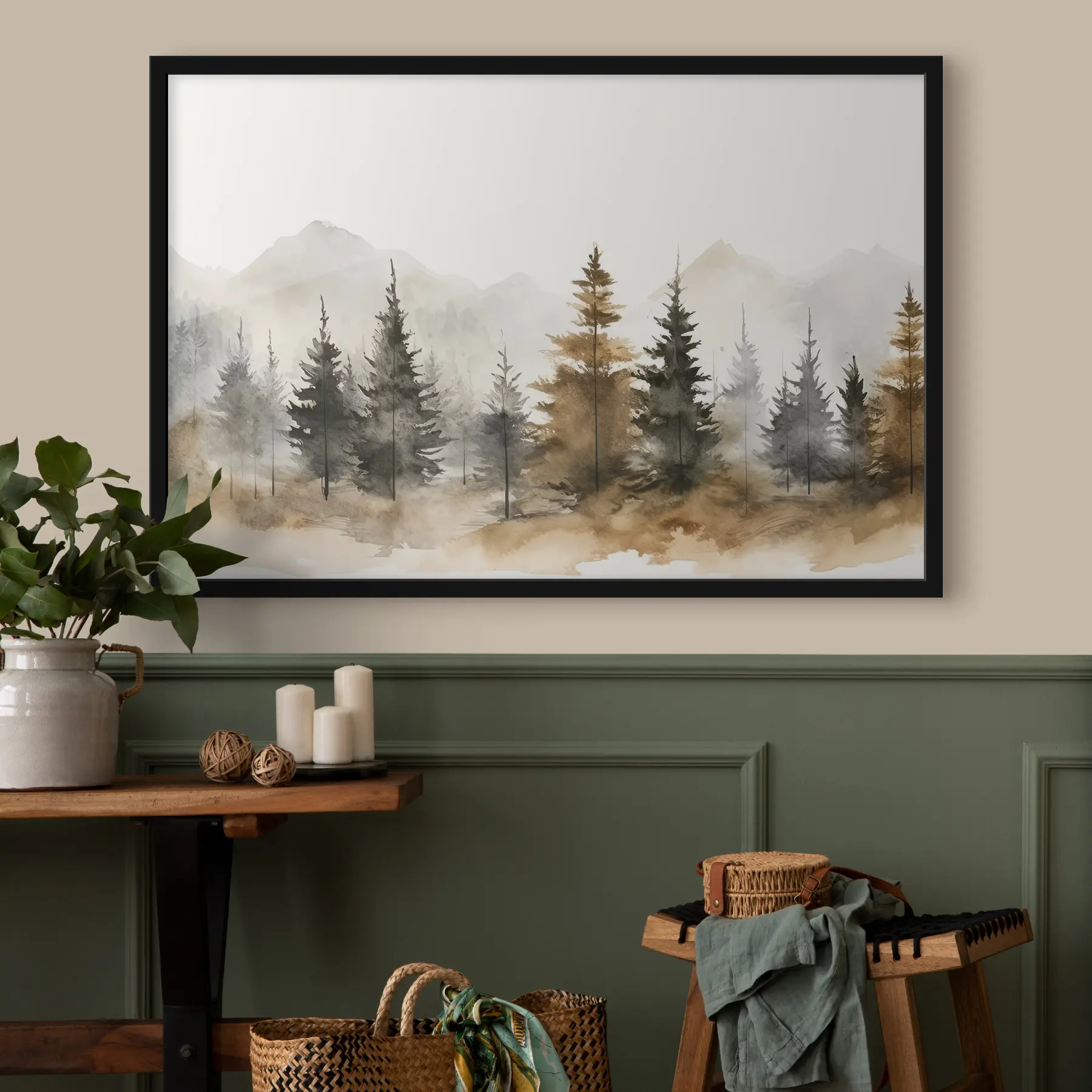 murales de pared Tranquilo paisaje forestal en tonos suaves f36010