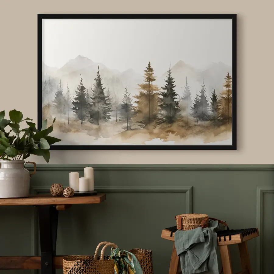 murales de pared Tranquilo paisaje forestal en tonos suaves f36010