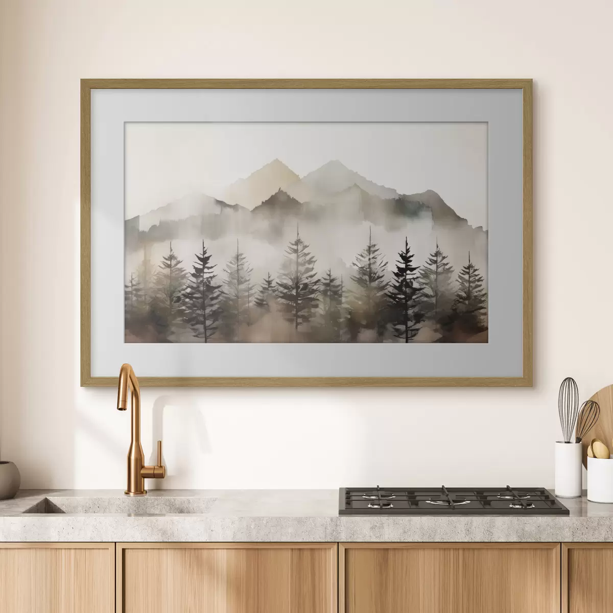 Poster Montañas brumosas con árboles serenos f36009