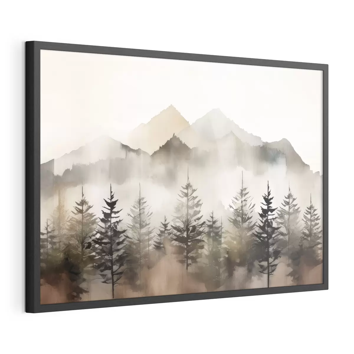 Poster Montañas brumosas con árboles serenos f36009