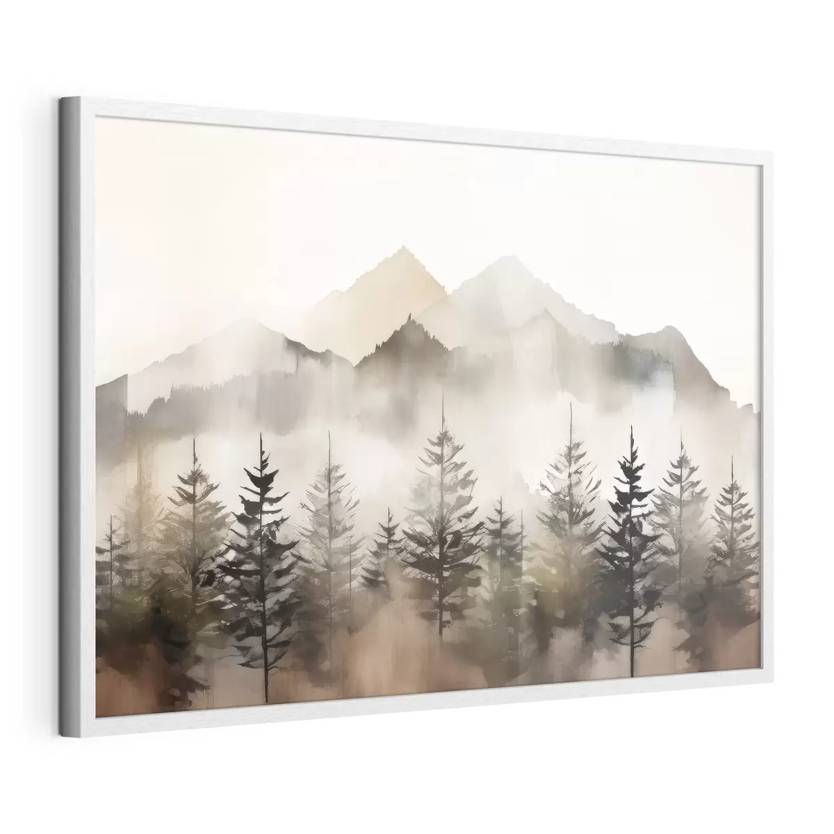 Poster Montañas brumosas con árboles serenos f36009