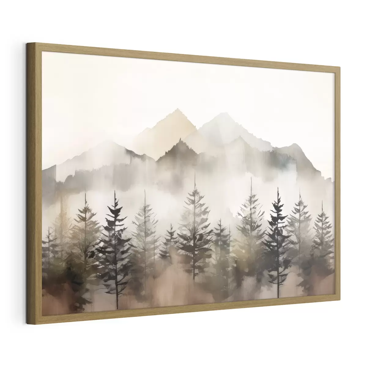 Poster Montañas brumosas con árboles serenos f36009