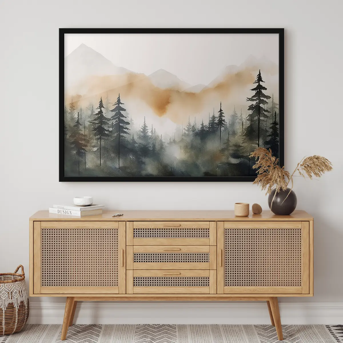 Poster Bosque de montaña brumoso al amanecer f36008