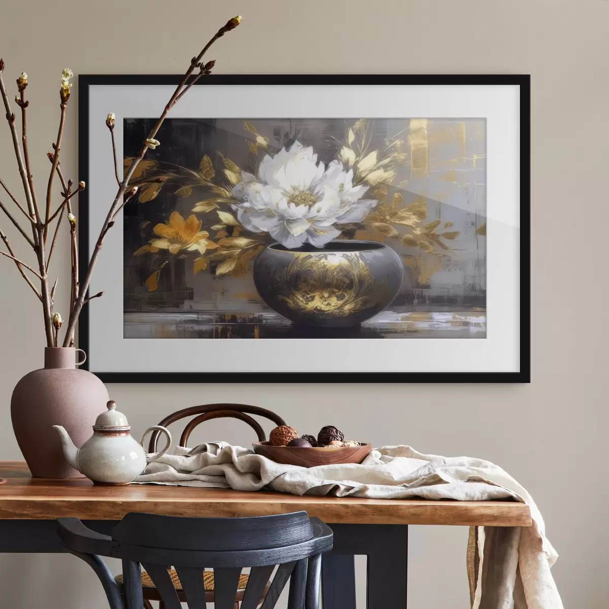 Poster Flor blanca en jarrón oscuro f35388