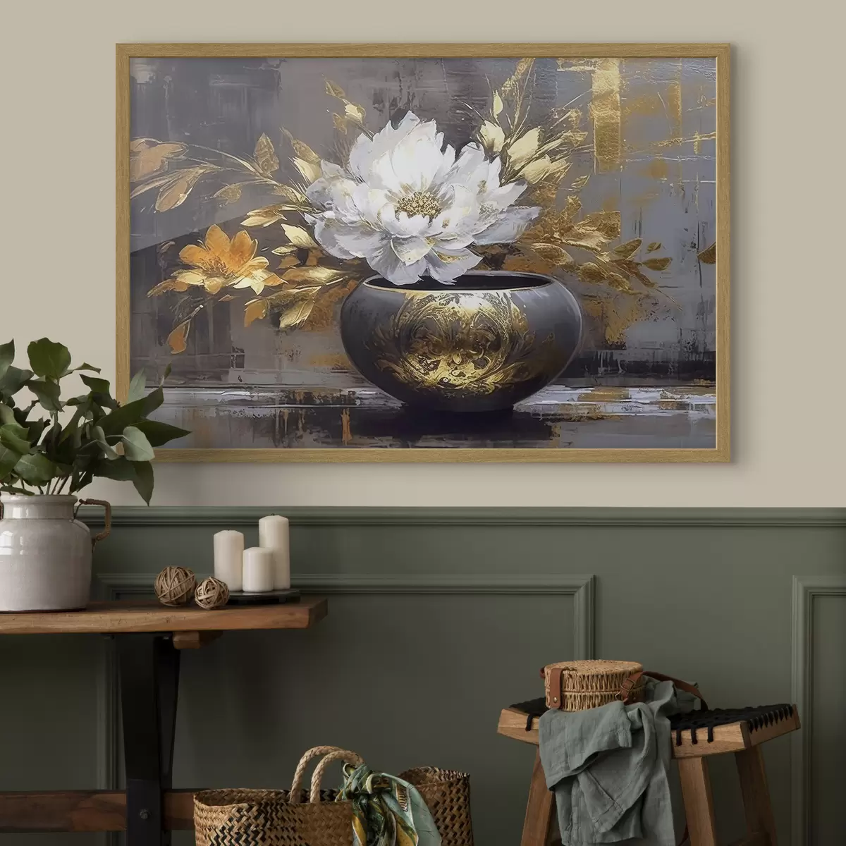 Poster Flor blanca en jarrón oscuro f35388