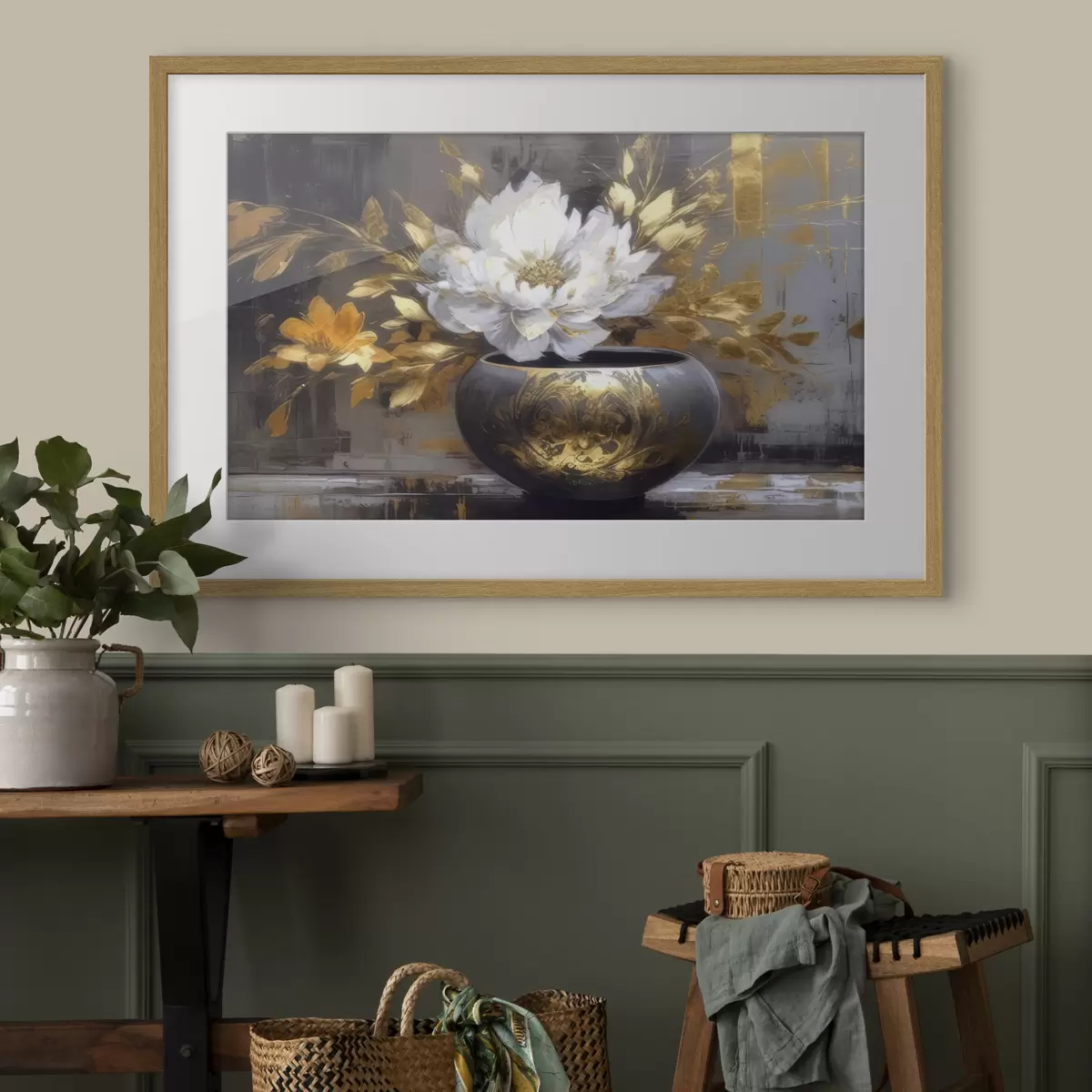 Poster Flor blanca en jarrón oscuro f35388