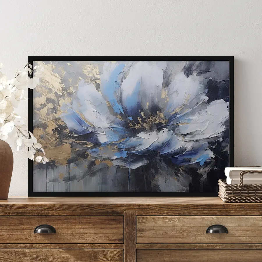 murales de pared Impresionante abstracto floral en tonos azules f35384