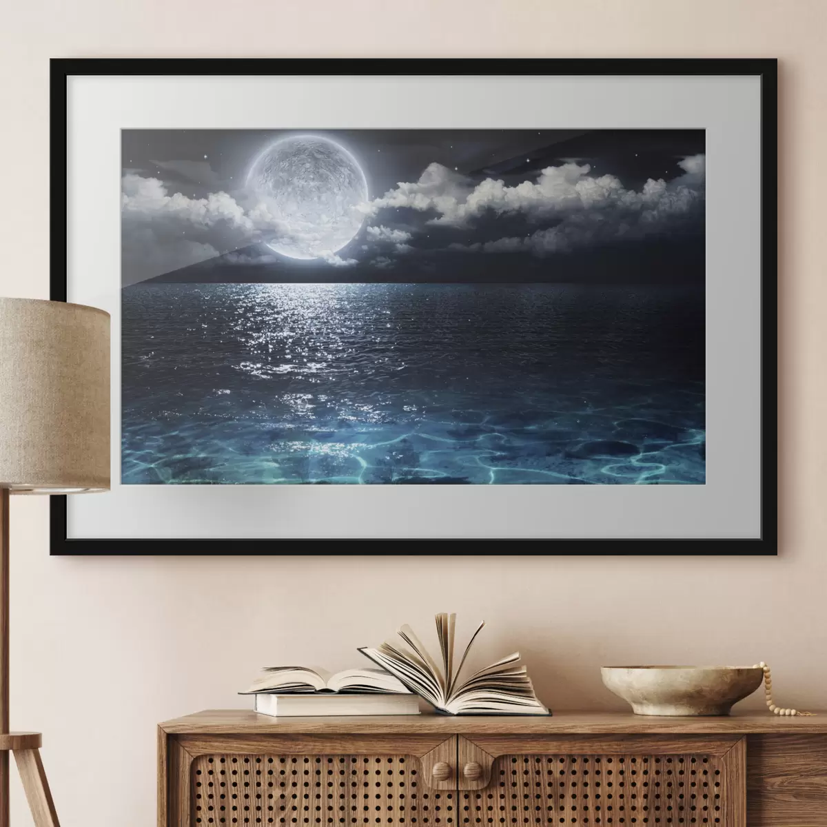 Poster Olas iluminadas por la luna que reflejan tranquilidad f35167