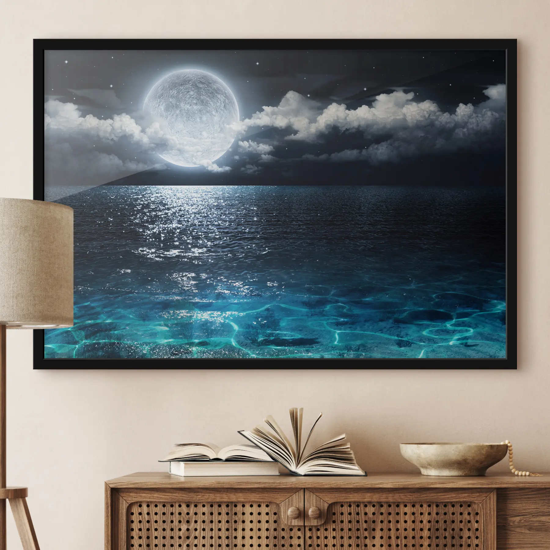 murales de pared Olas iluminadas por la luna que reflejan tranquilidad f35167