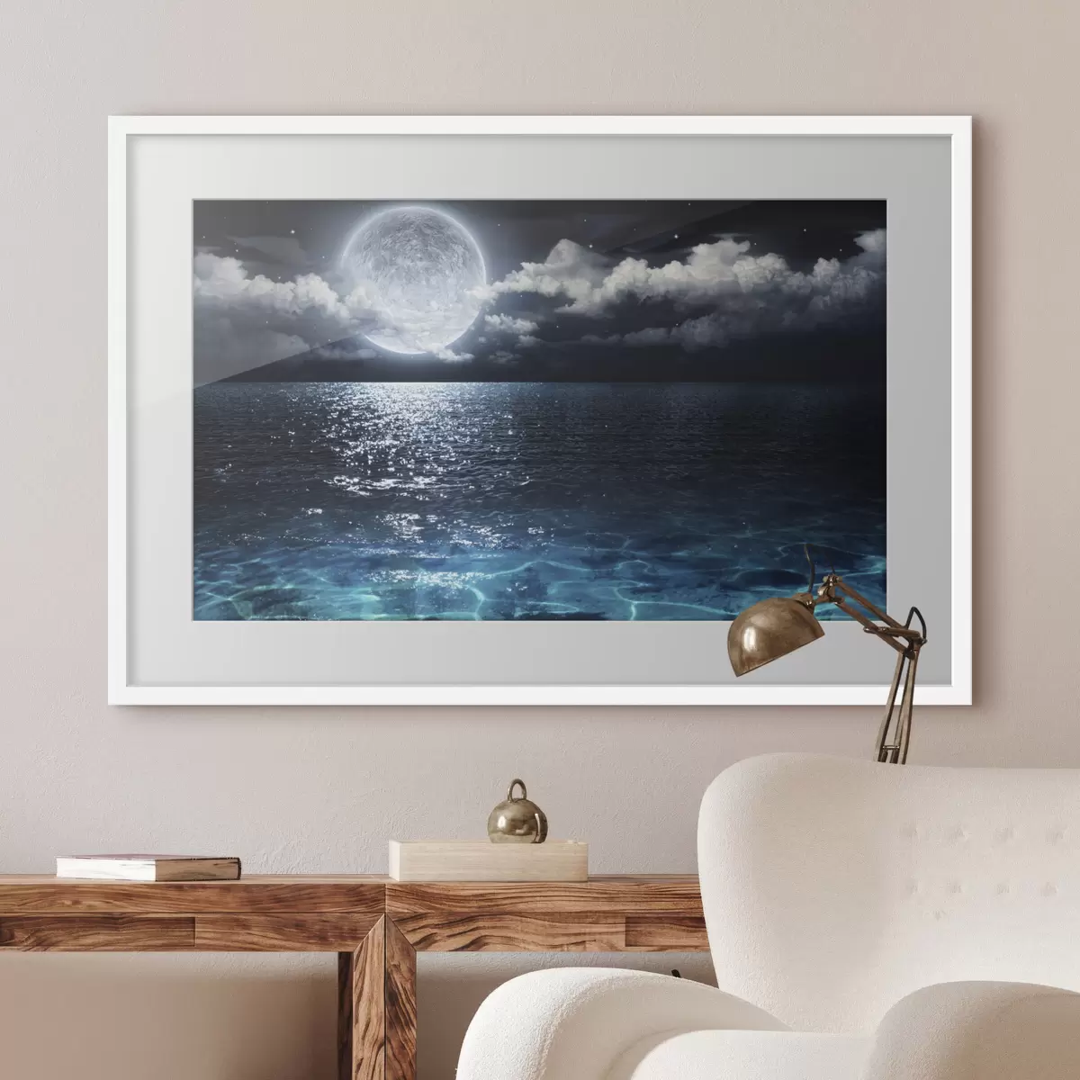 Poster Olas iluminadas por la luna que reflejan tranquilidad f35167