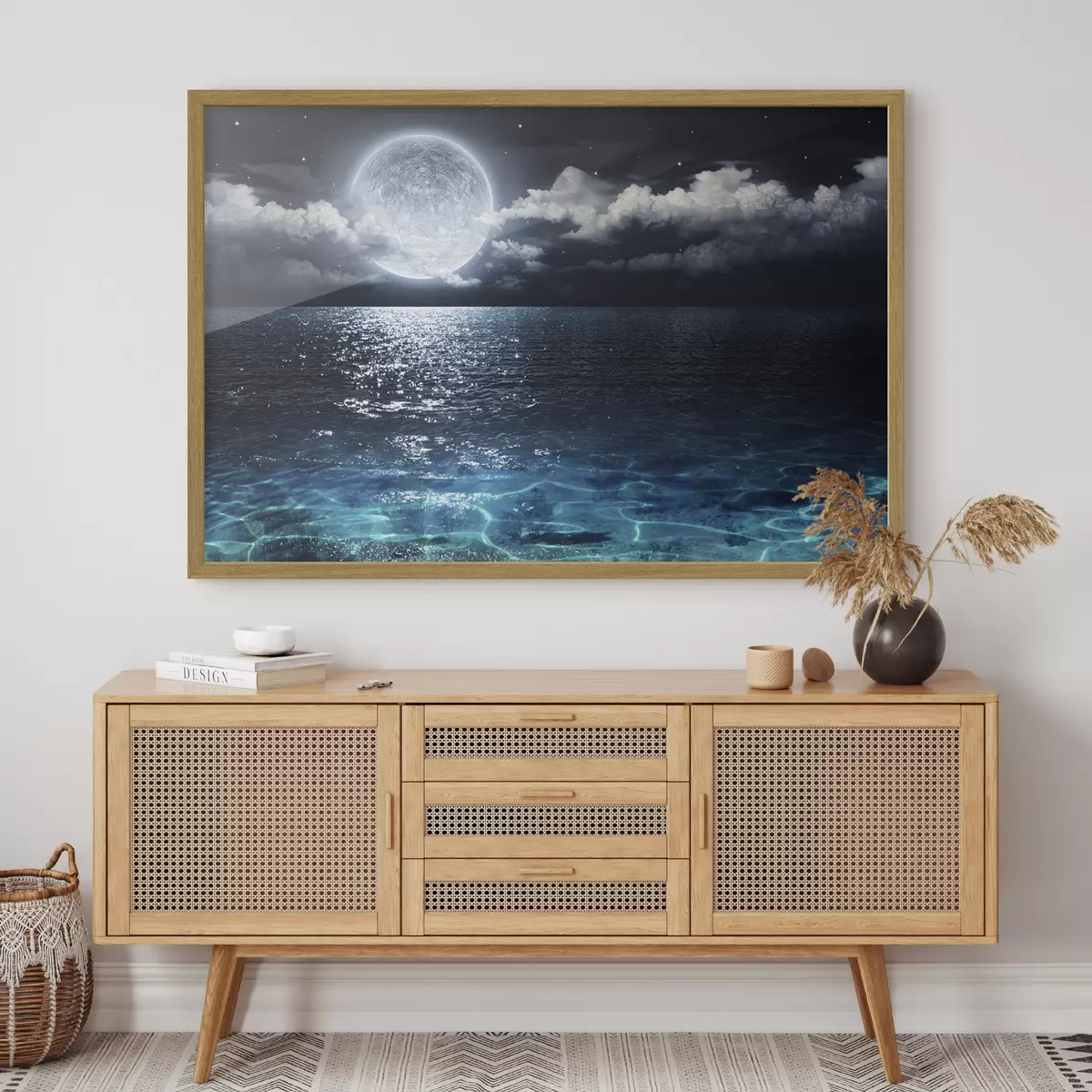 Poster Olas iluminadas por la luna que reflejan tranquilidad f35167