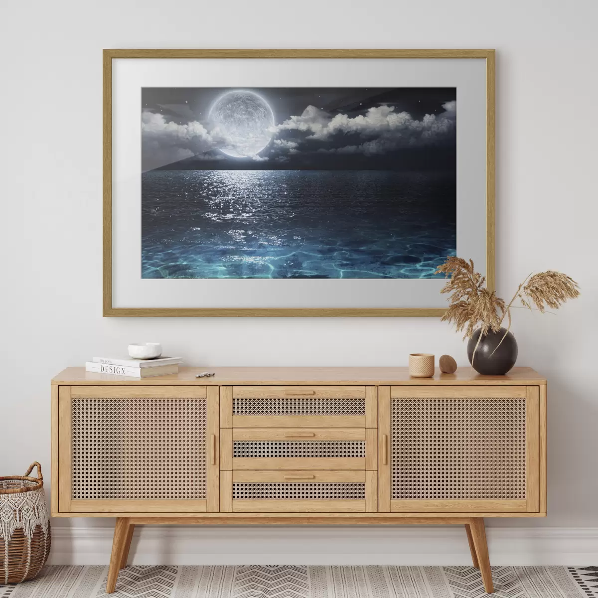 Poster Olas iluminadas por la luna que reflejan tranquilidad f35167