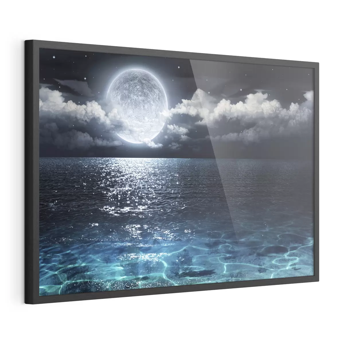 Poster Olas iluminadas por la luna que reflejan tranquilidad f35167