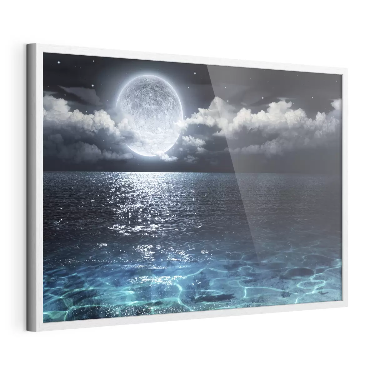 Poster Olas iluminadas por la luna que reflejan tranquilidad f35167
