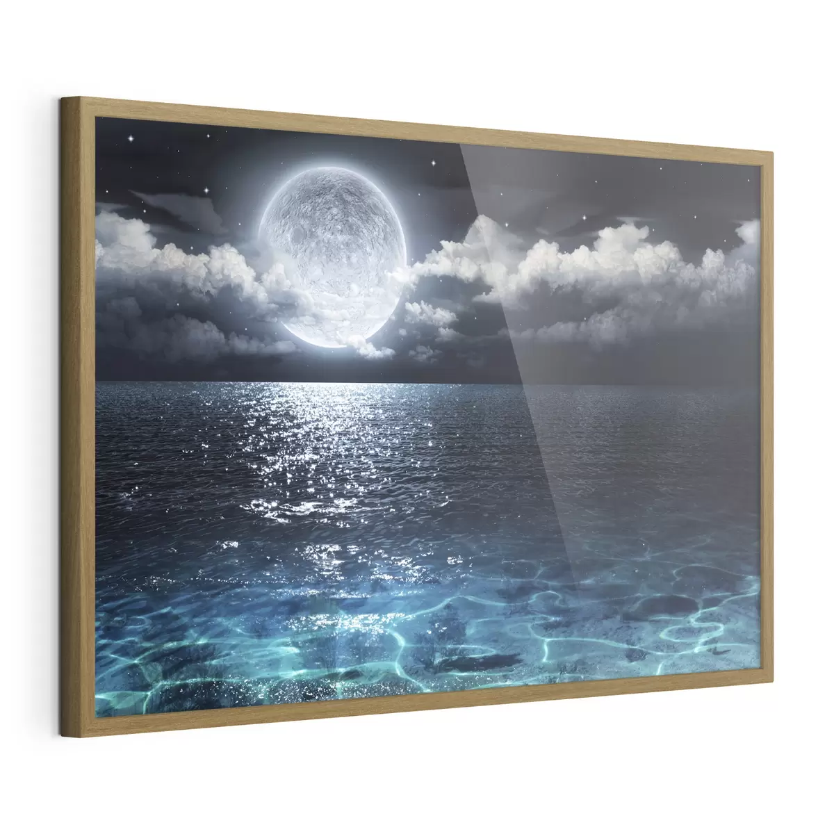 Poster Olas iluminadas por la luna que reflejan tranquilidad f35167