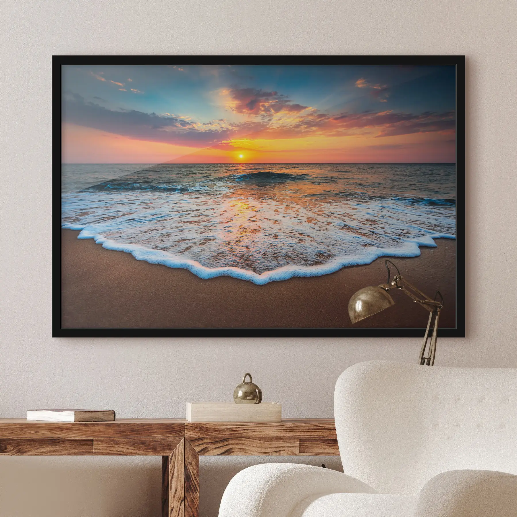 murales de pared Puesta de sol reflejada en las suaves olas f35166