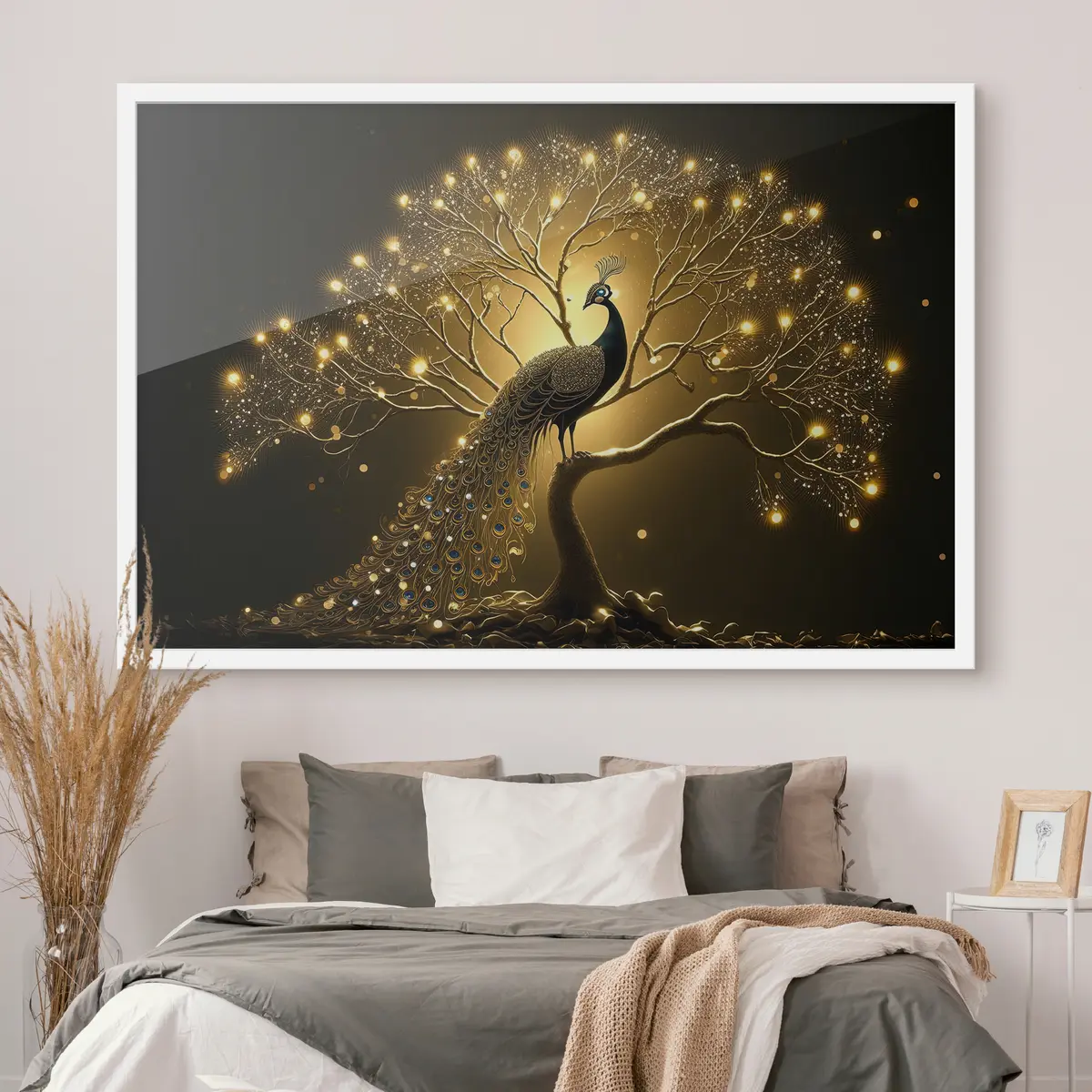 Poster Majestuoso pájaro entre ramas resplandecientes f34876