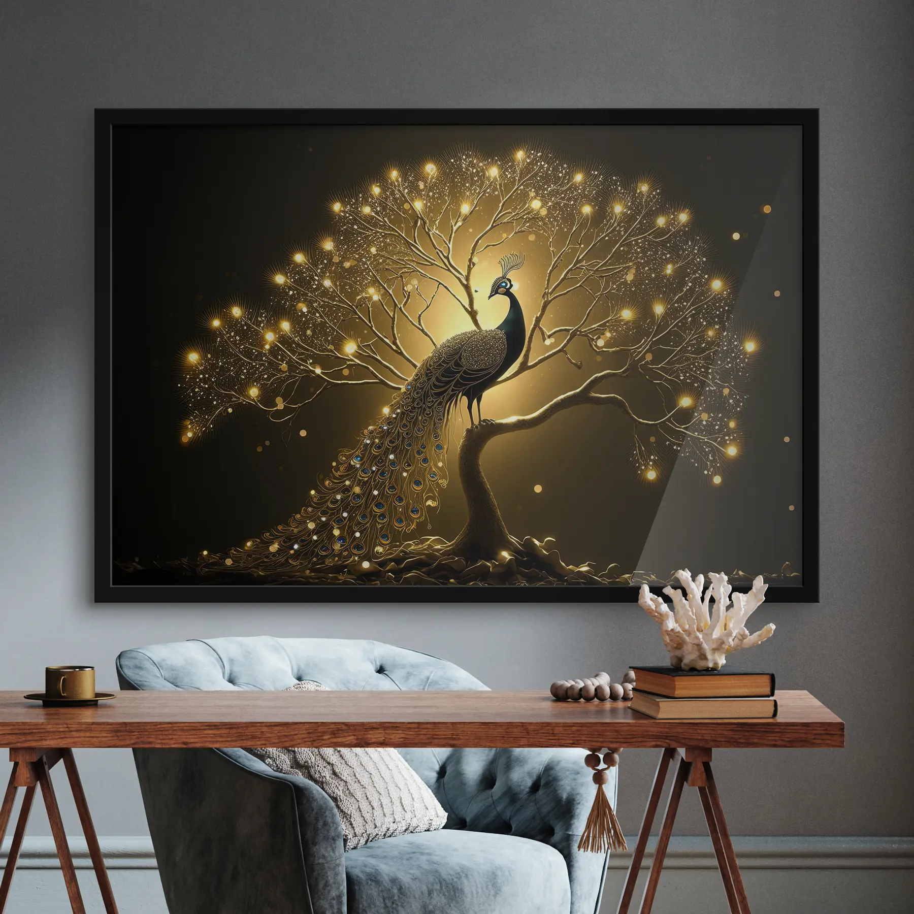 murales de pared Majestuoso pájaro entre ramas resplandecientes f34876