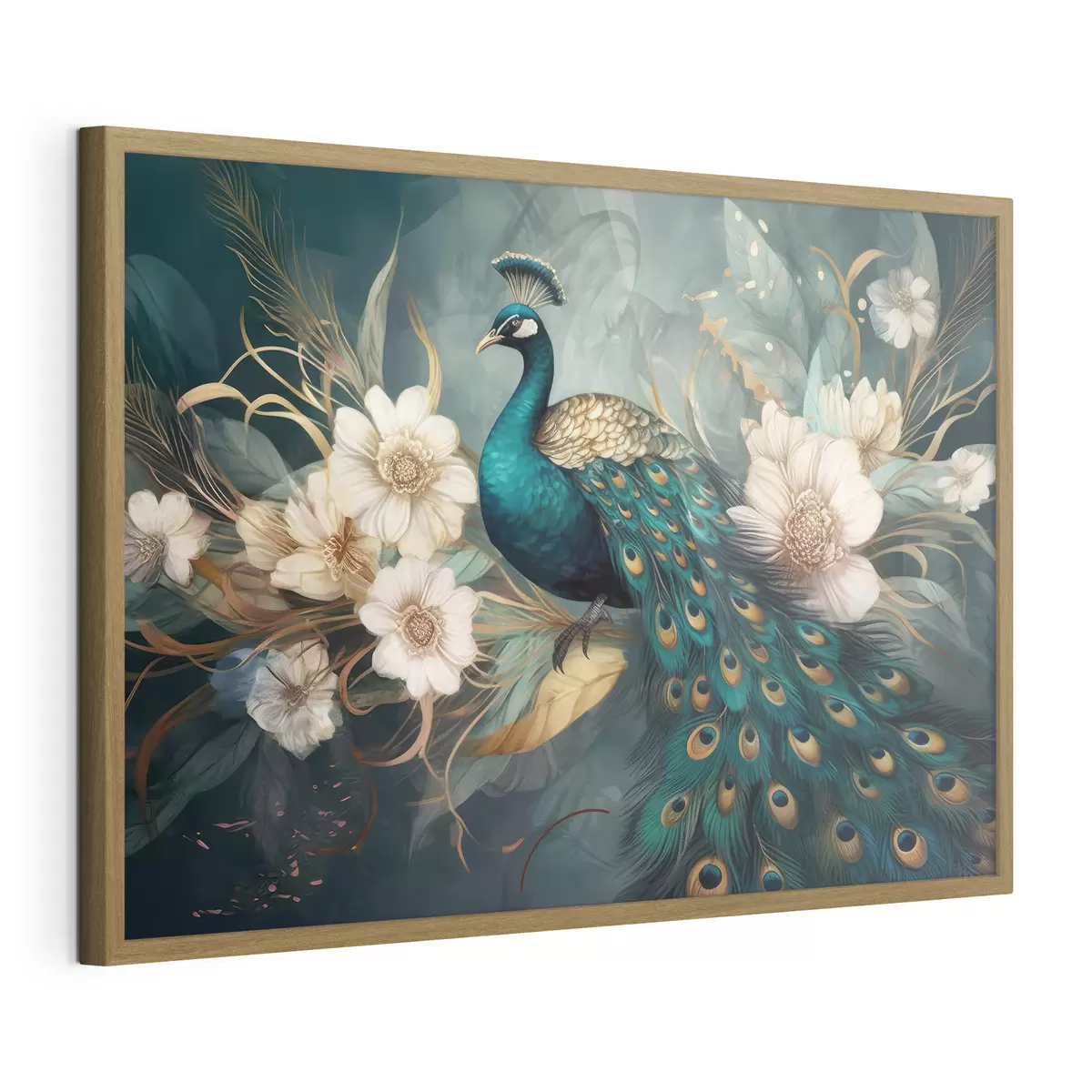 Poster Pavo real vibrante entre delicadas flores f34866