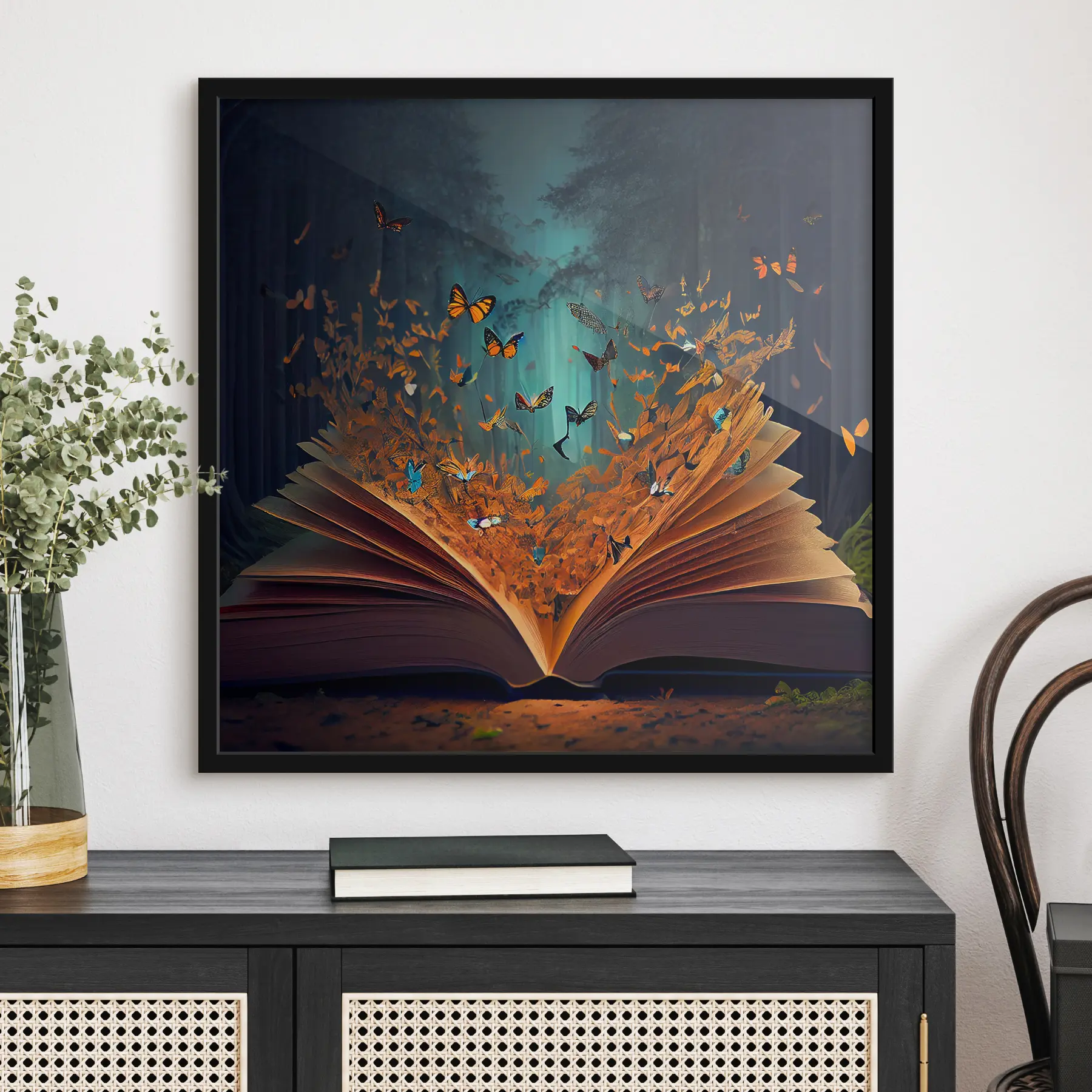murales de pared Un libro de cuentos con mariposas en el bosque f33915